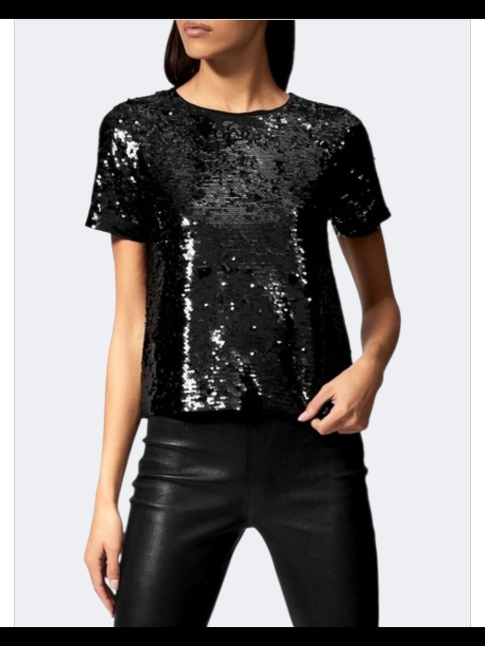 NWT Michael Kors Black Sequin Short-Sleeve Crewneck Top LARGE - Picture 1 of 4
